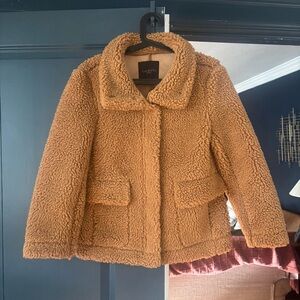 Talbots Black Label Brown Teddy Sherpa Full Zip Jacket Petite Size P